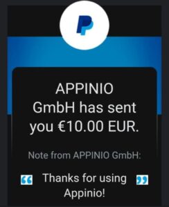 Payment proof of Appinio Survey application