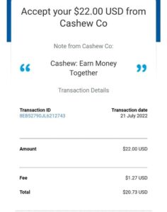 Payment proof of Cashew.co