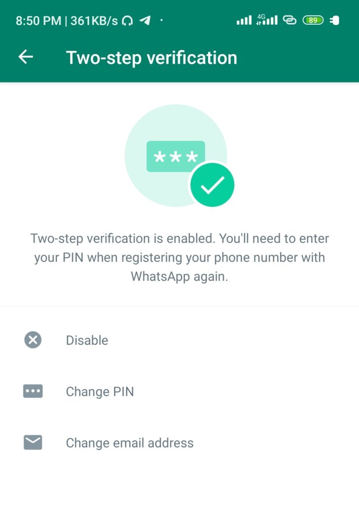 WhatsApp Two-Step step verification