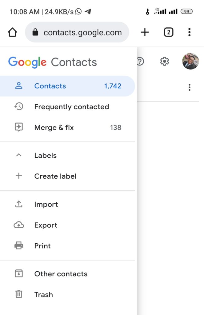 Deleting contacts in Gmail account