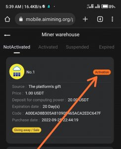 How to activate miner on Aimining 