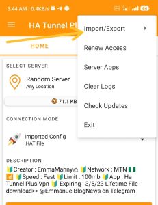 How to import Ha tunnel config for MTN daily 200mb cheat