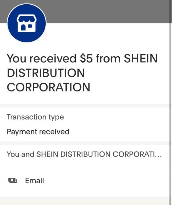 Shein free $5 bonus instantly via PayPal