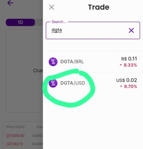 Trading the free 50 DGTA to usd on Digitra app