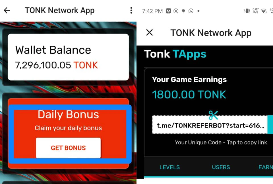 How to earn crypto on tonk network app